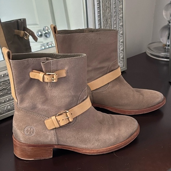 Tory Burch Moto oiled distressed suede and leather tan boots Sz 11 - Picture 2 of 11